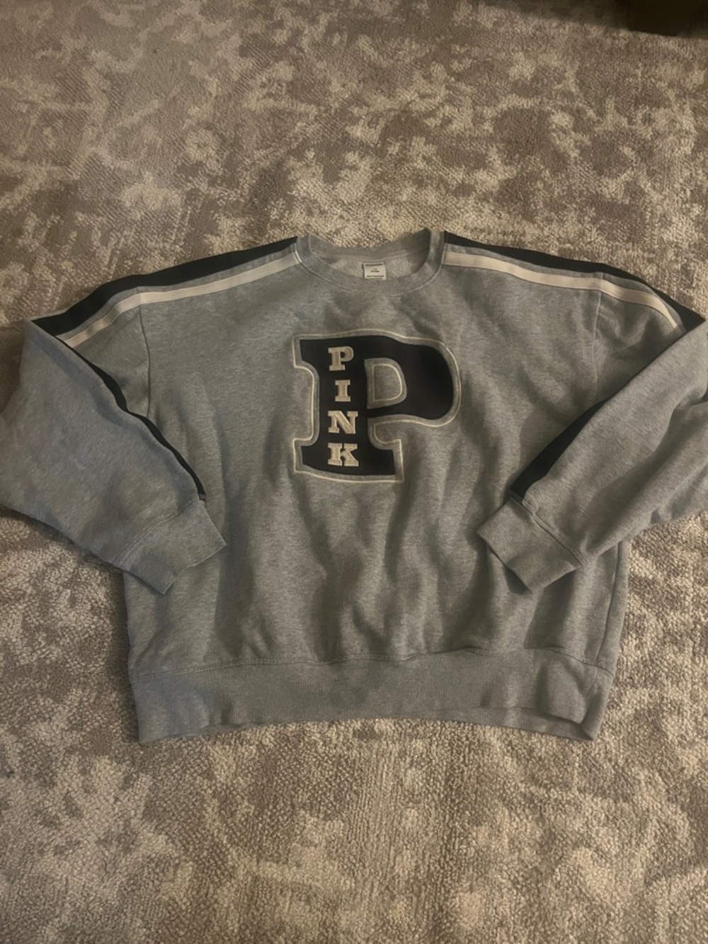 PINK Victoria's Secret Grey Crewneck Sweatshirt with Black & Cream 'P' Patch